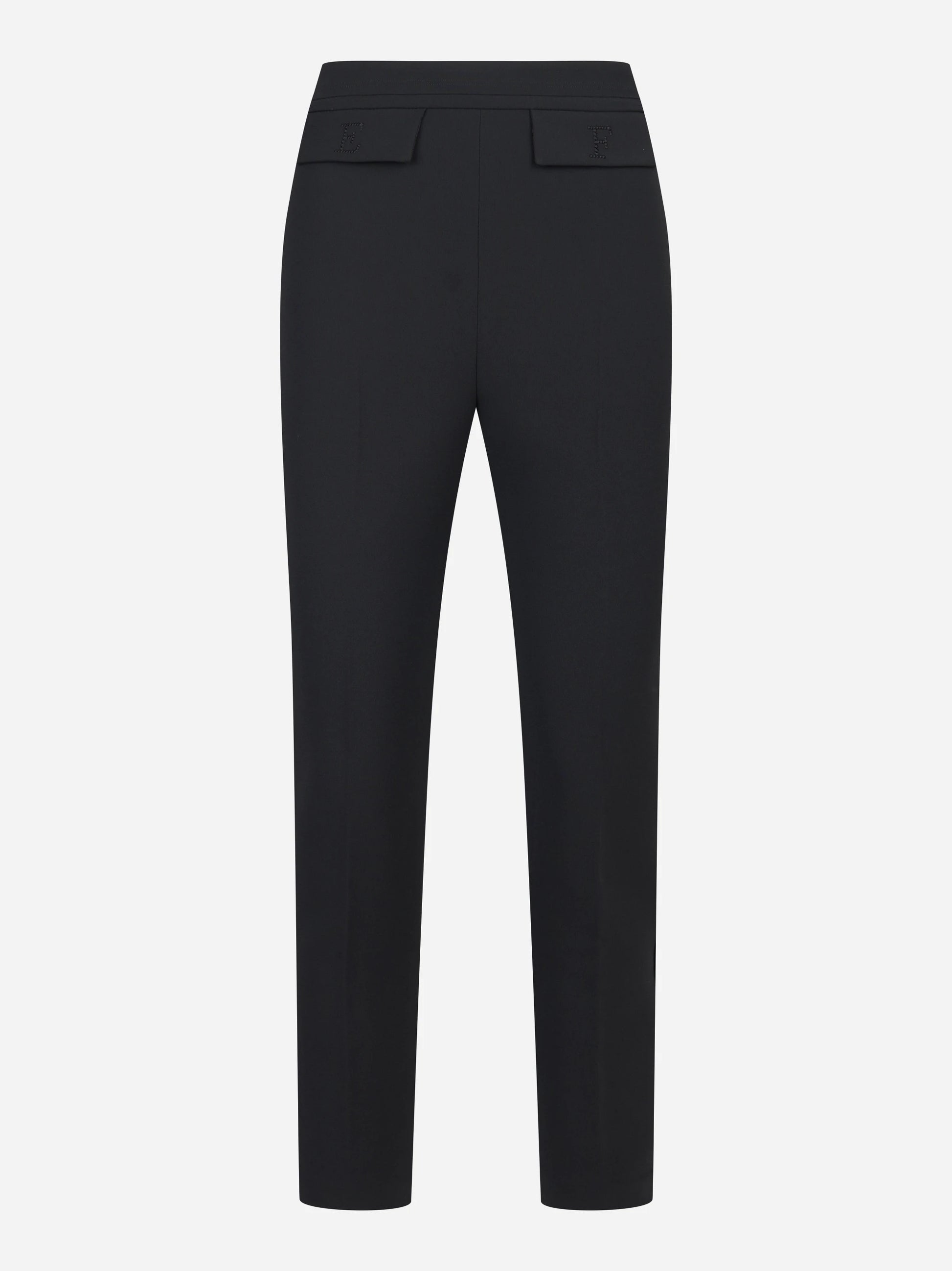 Pantalone nero in doppio crepe stretch con logo ricamato