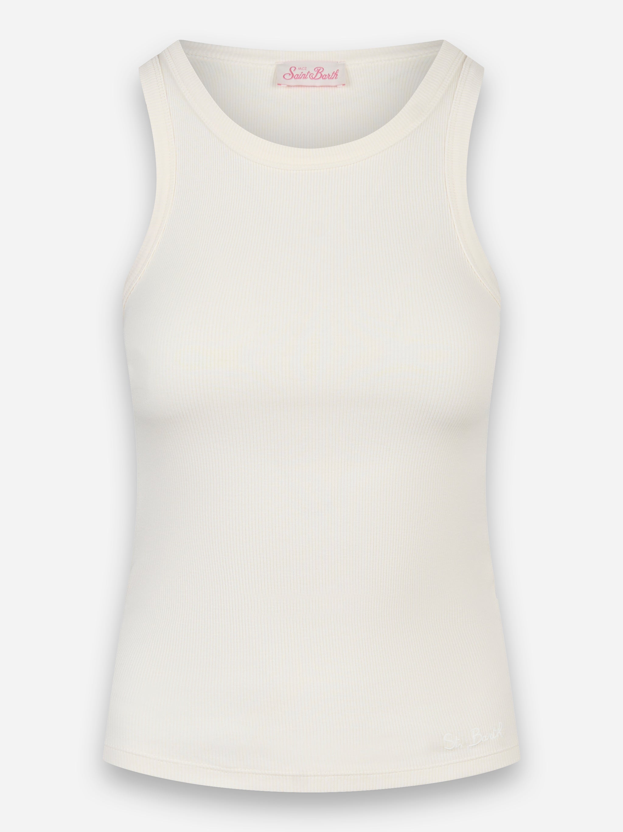 Tank top Ada a costine Bianco