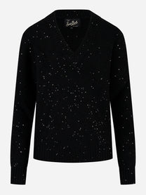 Maglia Elara scollo a v con paillettes Nero