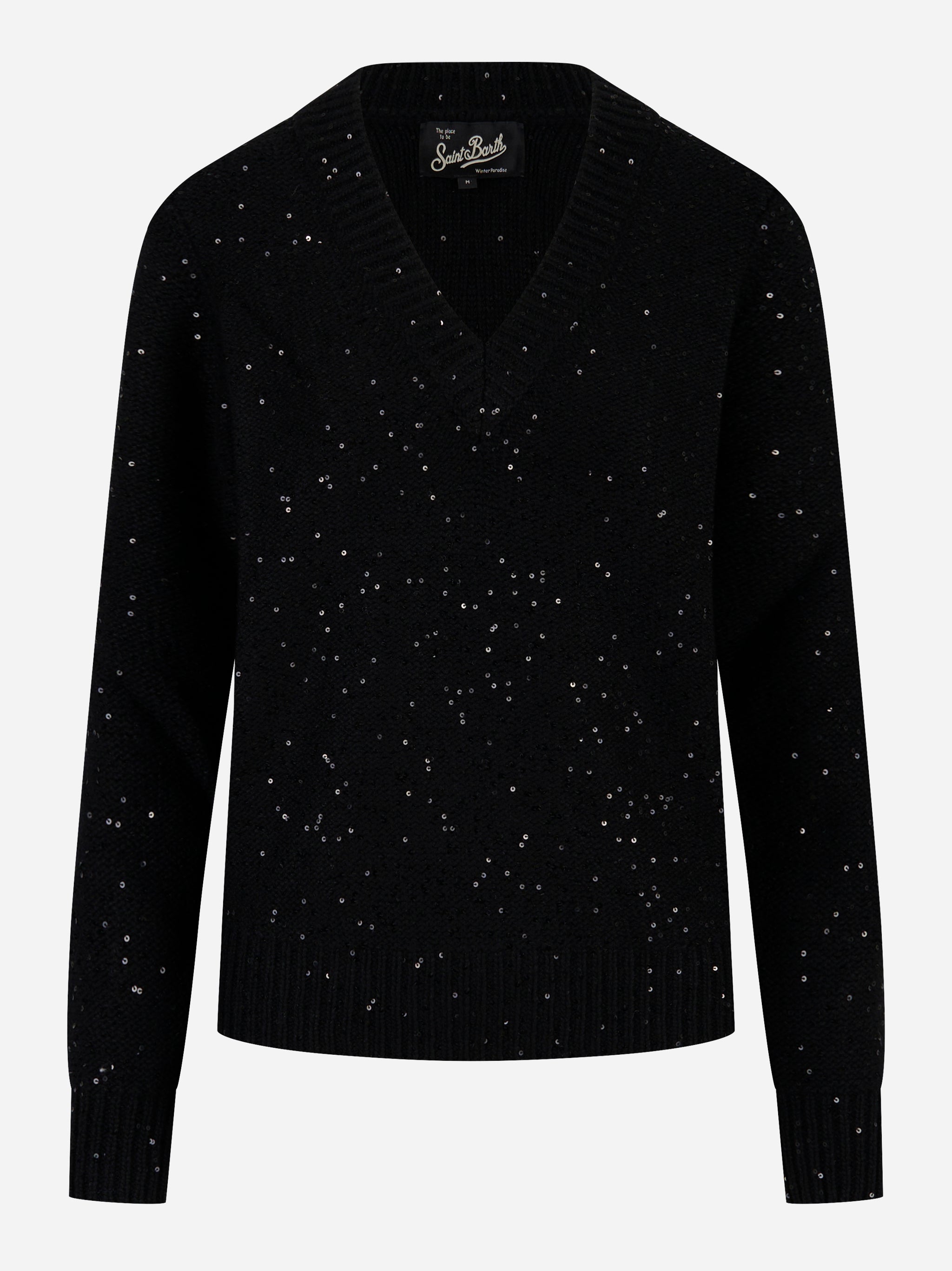 Maglia Elara scollo a v con paillettes Nero