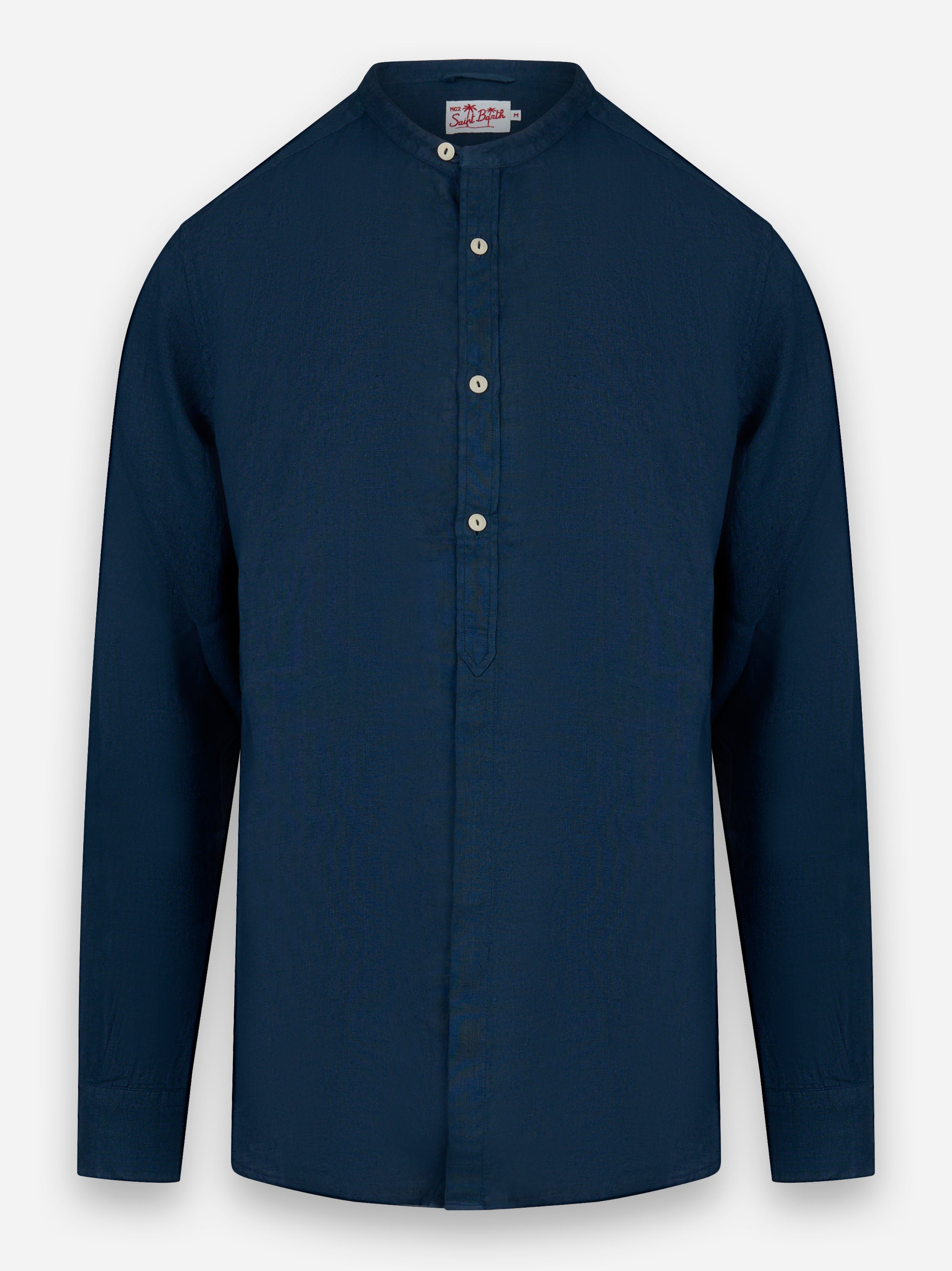 Camicia Naxos con collo coreano in lino Blu