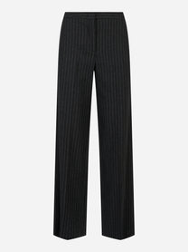 Pantalone dritto in lana gessata stretch Grigio Grigio