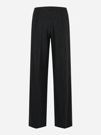 Pantalone dritto in lana gessata stretch Grigio Grigio