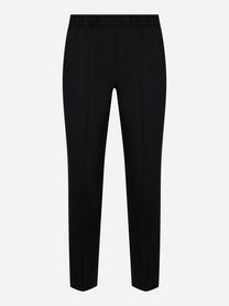 Pantalone con elastico flanella stretch di lana tecnica Nero