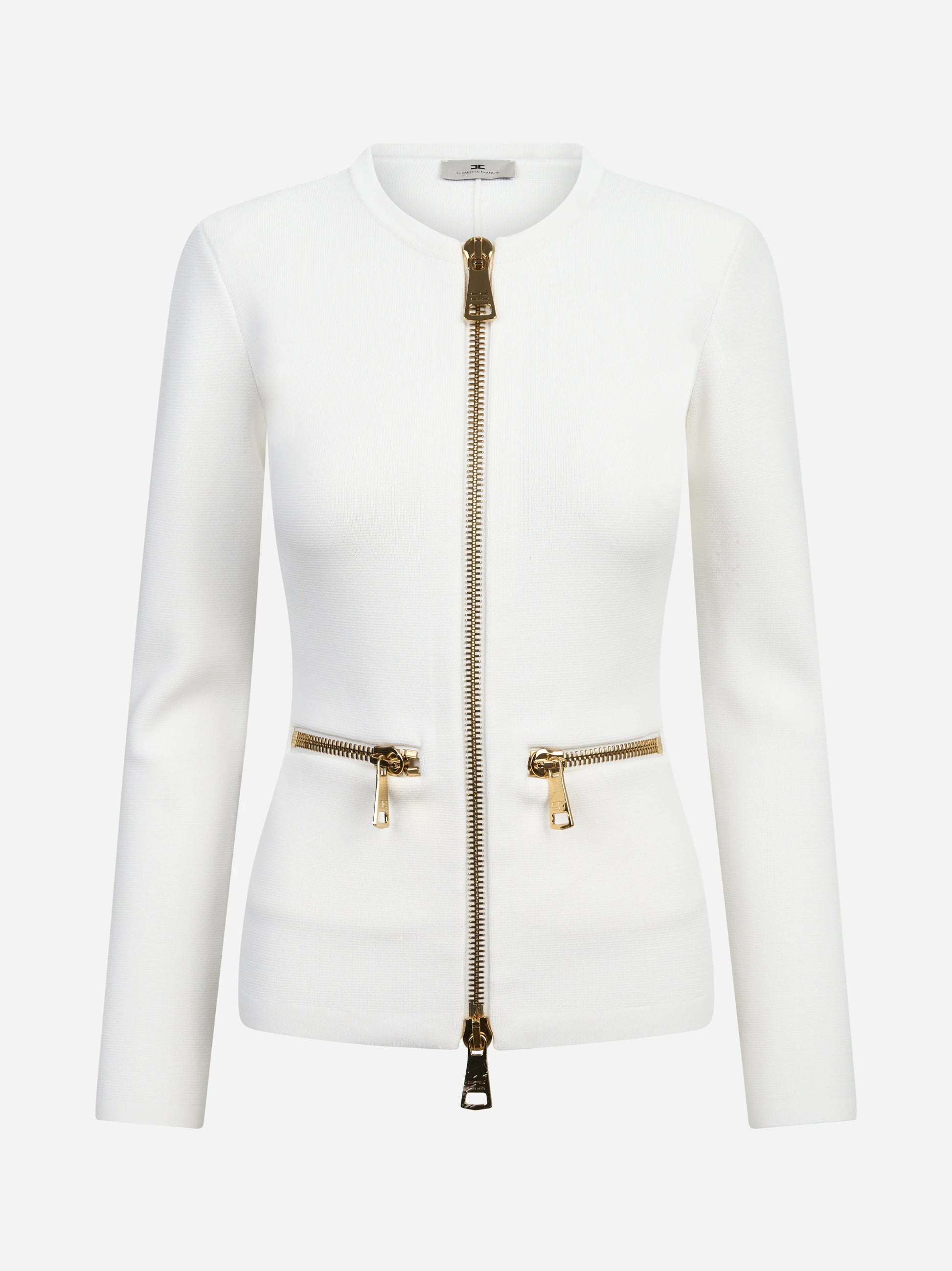 Cardigan in maglia con zip bianco