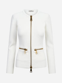 Cardigan in maglia con zip bianco