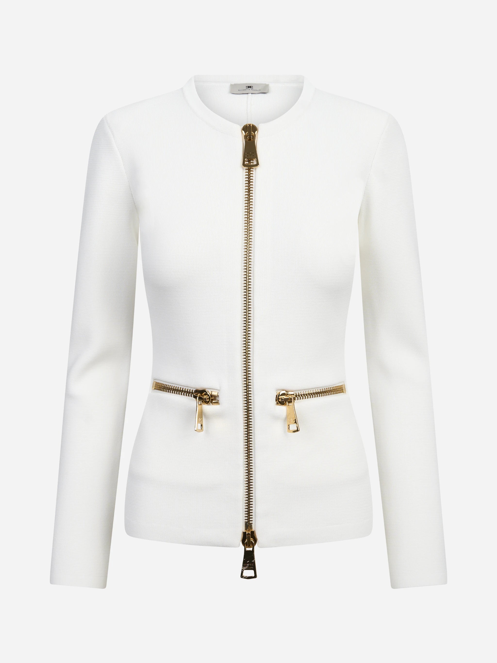 Cardigan in maglia con zip bianco