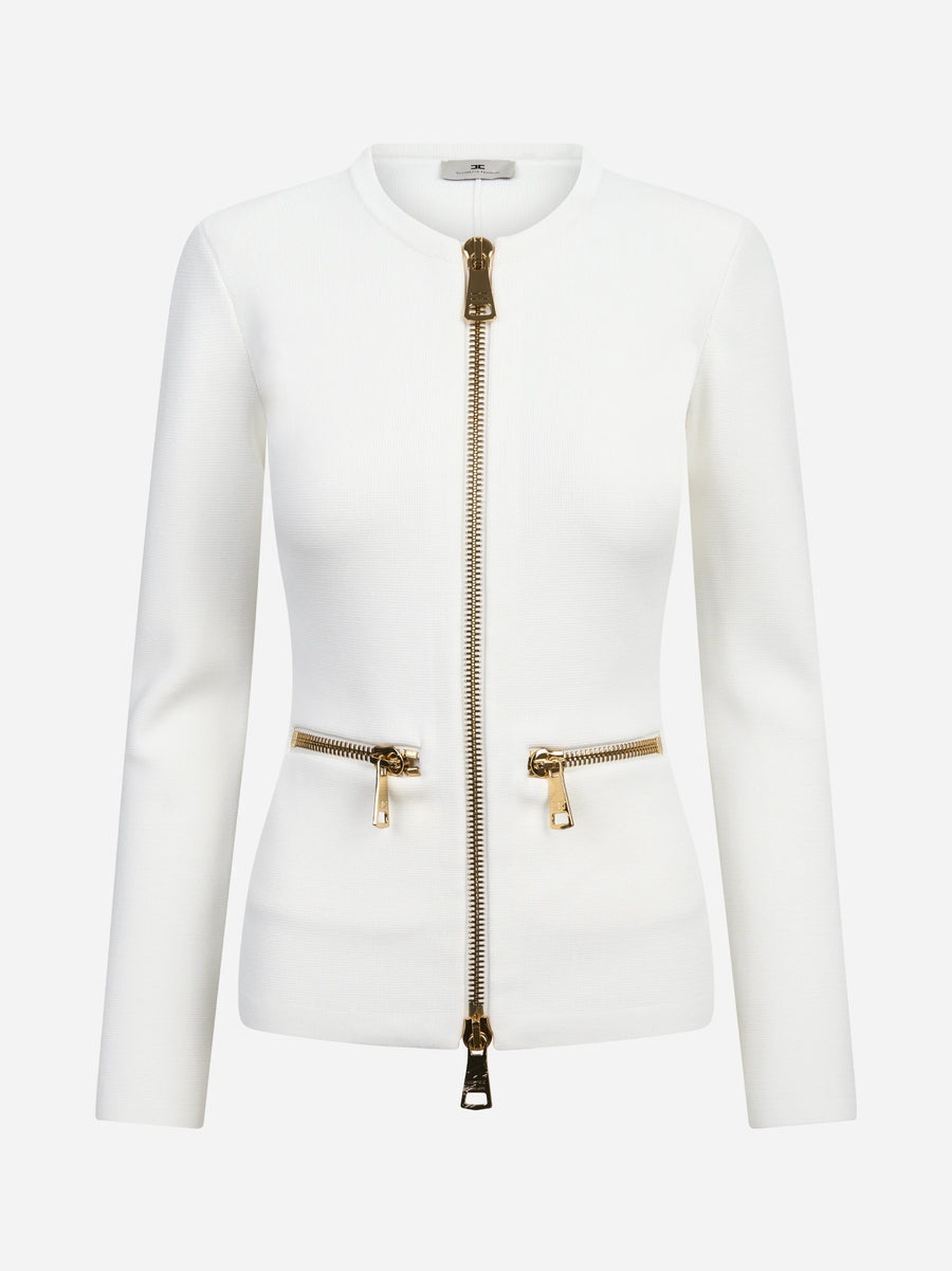 Cardigan in maglia con zip bianco