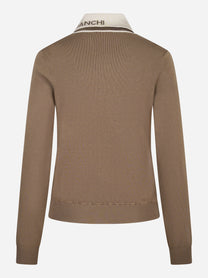 Giacca in maglia beige con bande in viscosa lucida