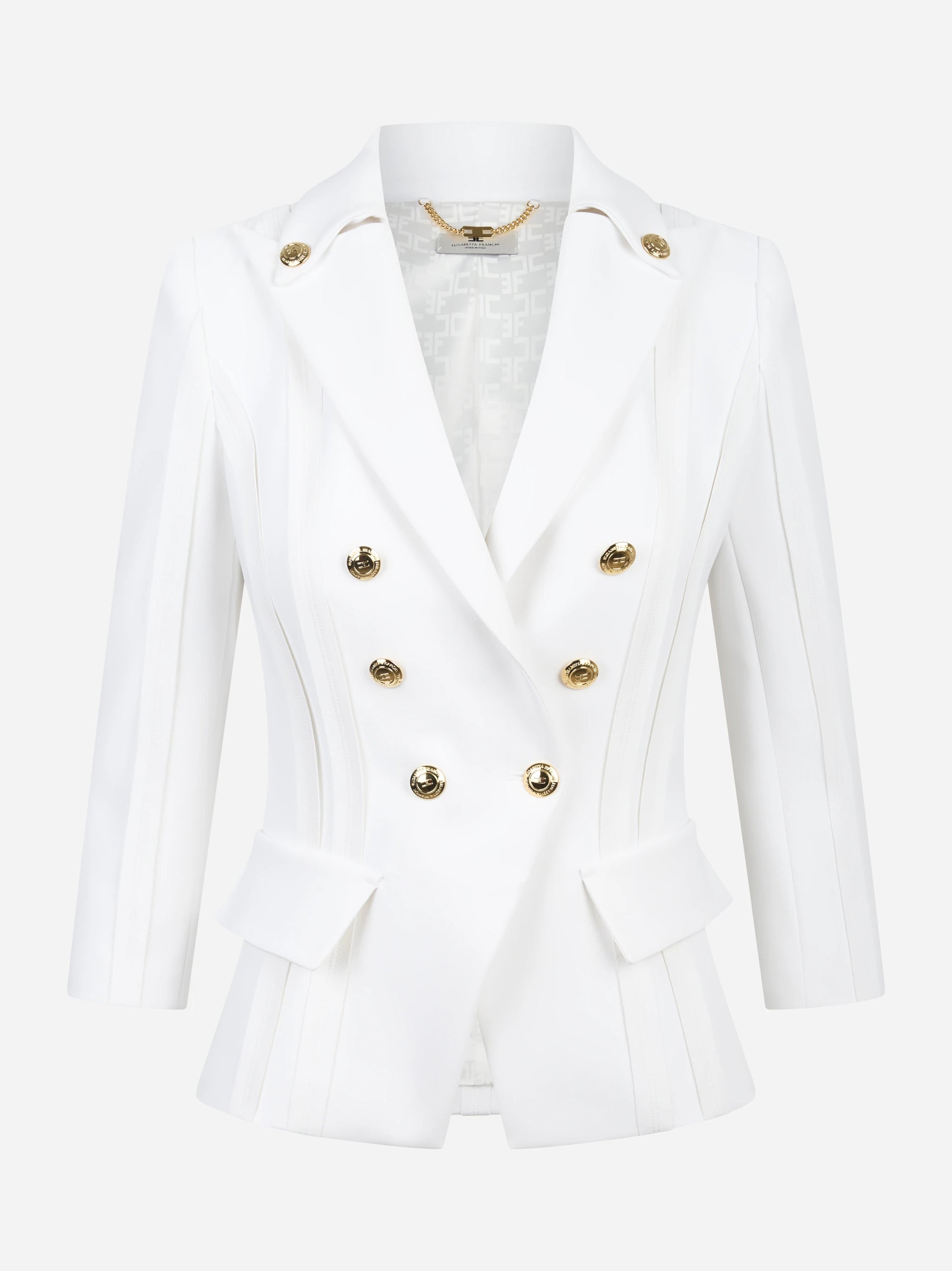 Blazer bianco in doppio crêpe stretch con motivi a taglio vivo