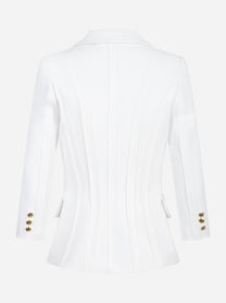 Blazer bianco in doppio crêpe stretch con motivi a taglio vivo