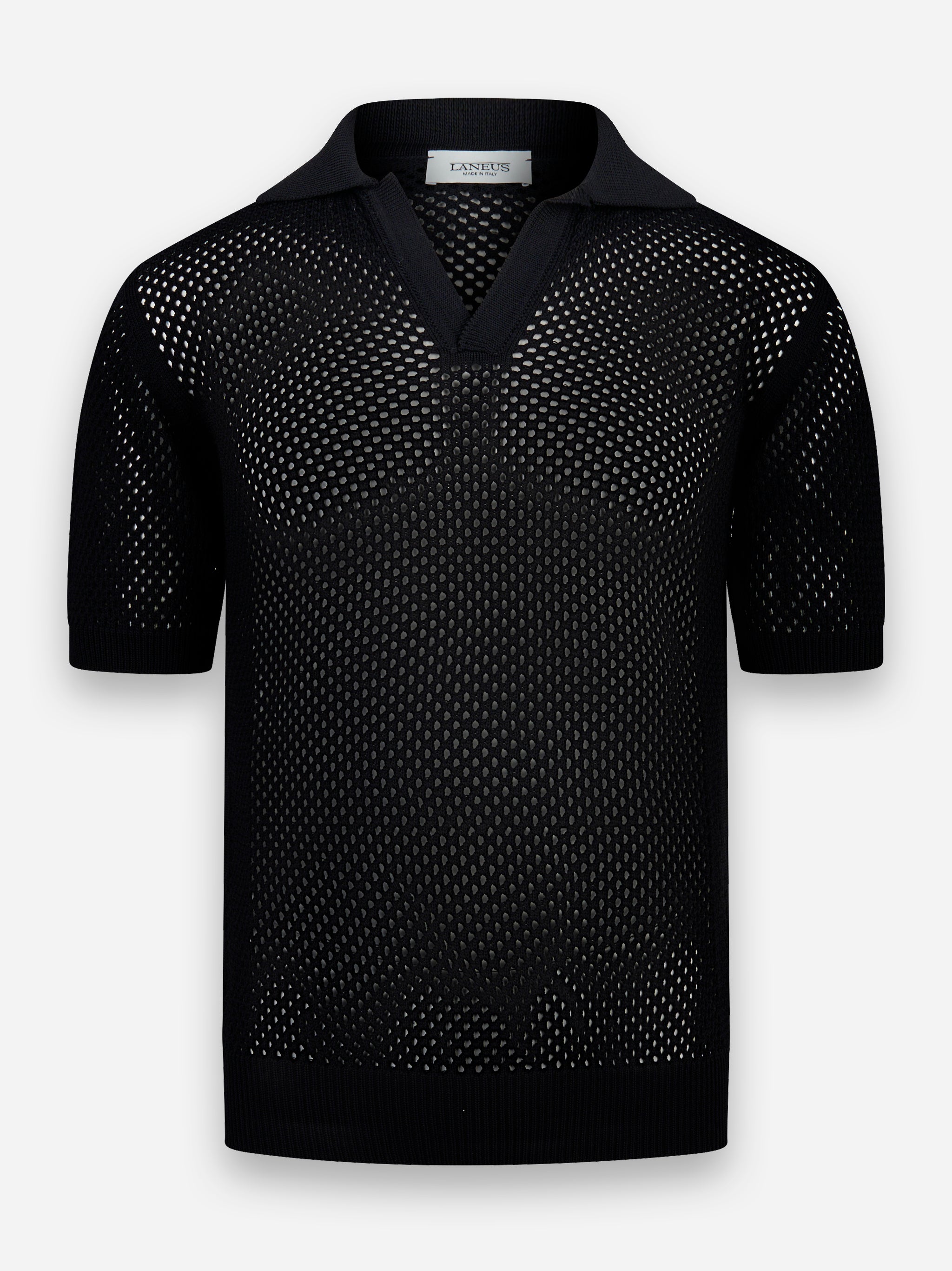 Polo traforata in viscosa Nero