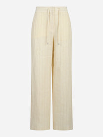Pantalone con elastico in vitra in puro lino bianco