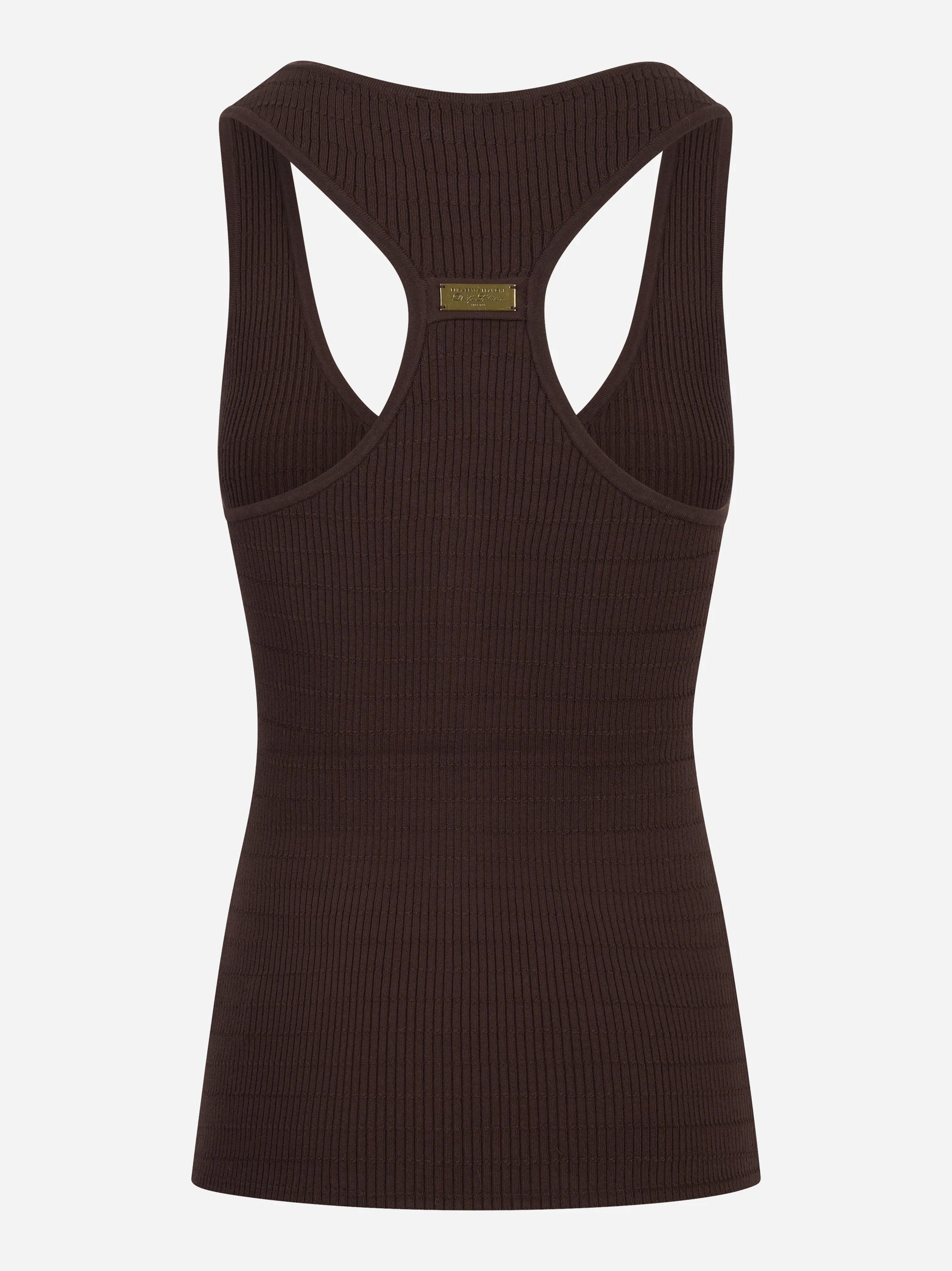 Top in maglia marrone a micro trecce