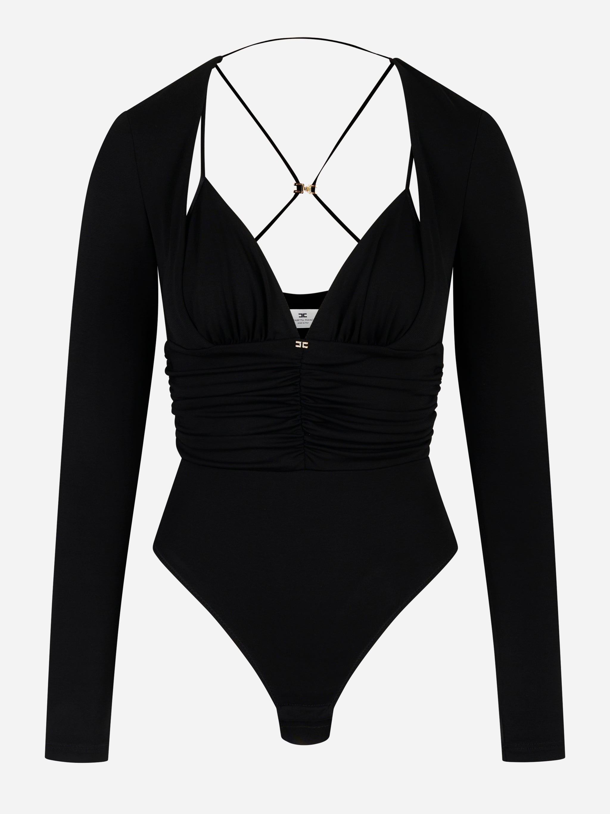 Body in jersey crepe con drappeggi Nero