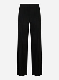 Pantalone dritto in lana gessata stretch Nero