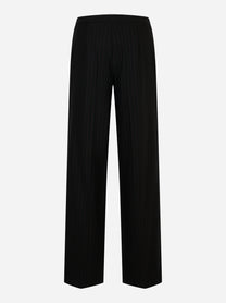 Pantalone dritto in lana gessata stretch Nero