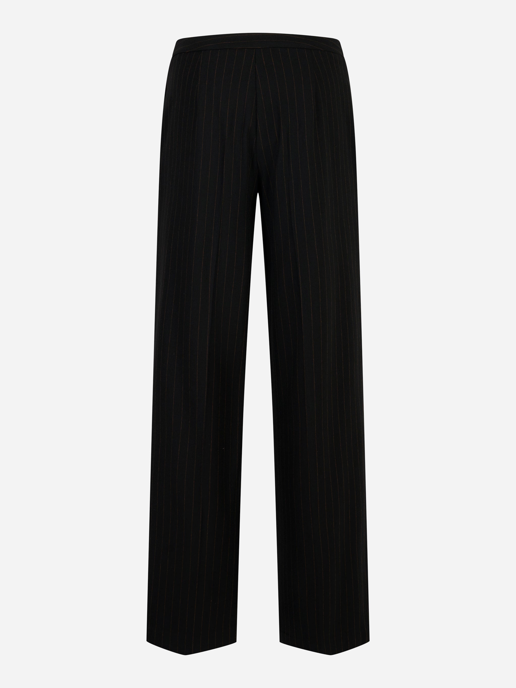 Pantalone dritto in lana gessata stretch Nero