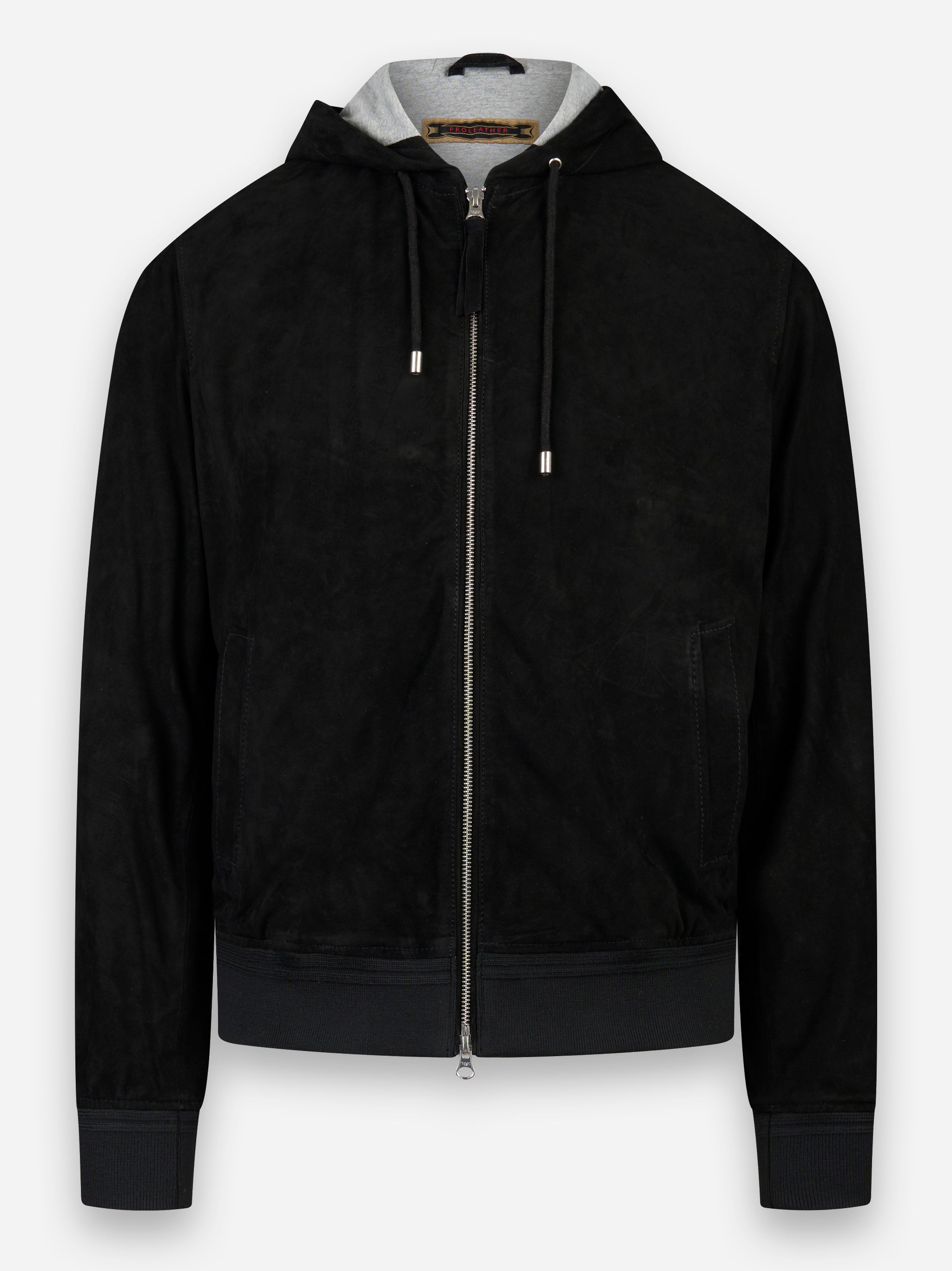 Bomber con cappuccio in suede Nero