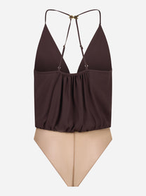 Body in georgette di viscosa marrone