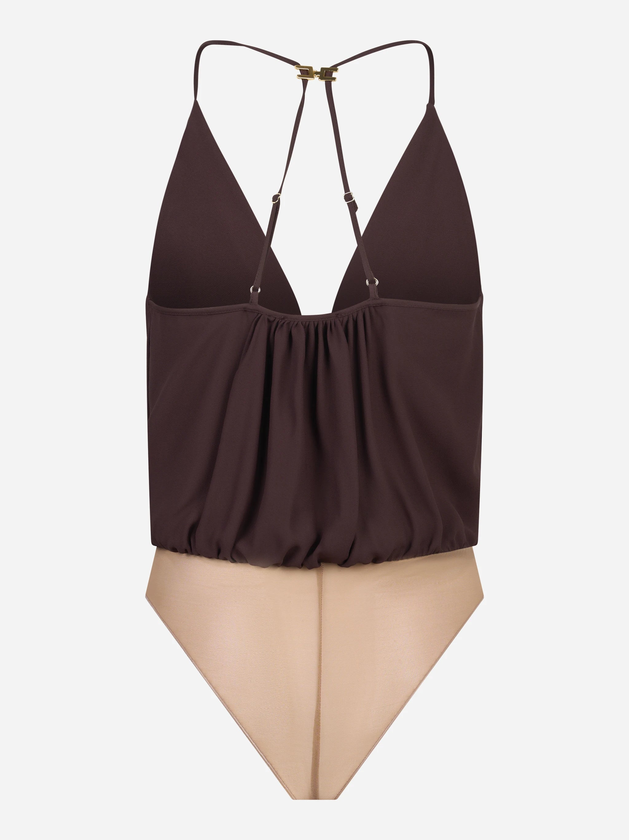 Body in georgette di viscosa marrone
