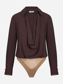 Body in georgette di viscosa marrone