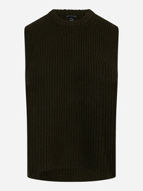 Gilet girocollo in lana e cashmere Verde
