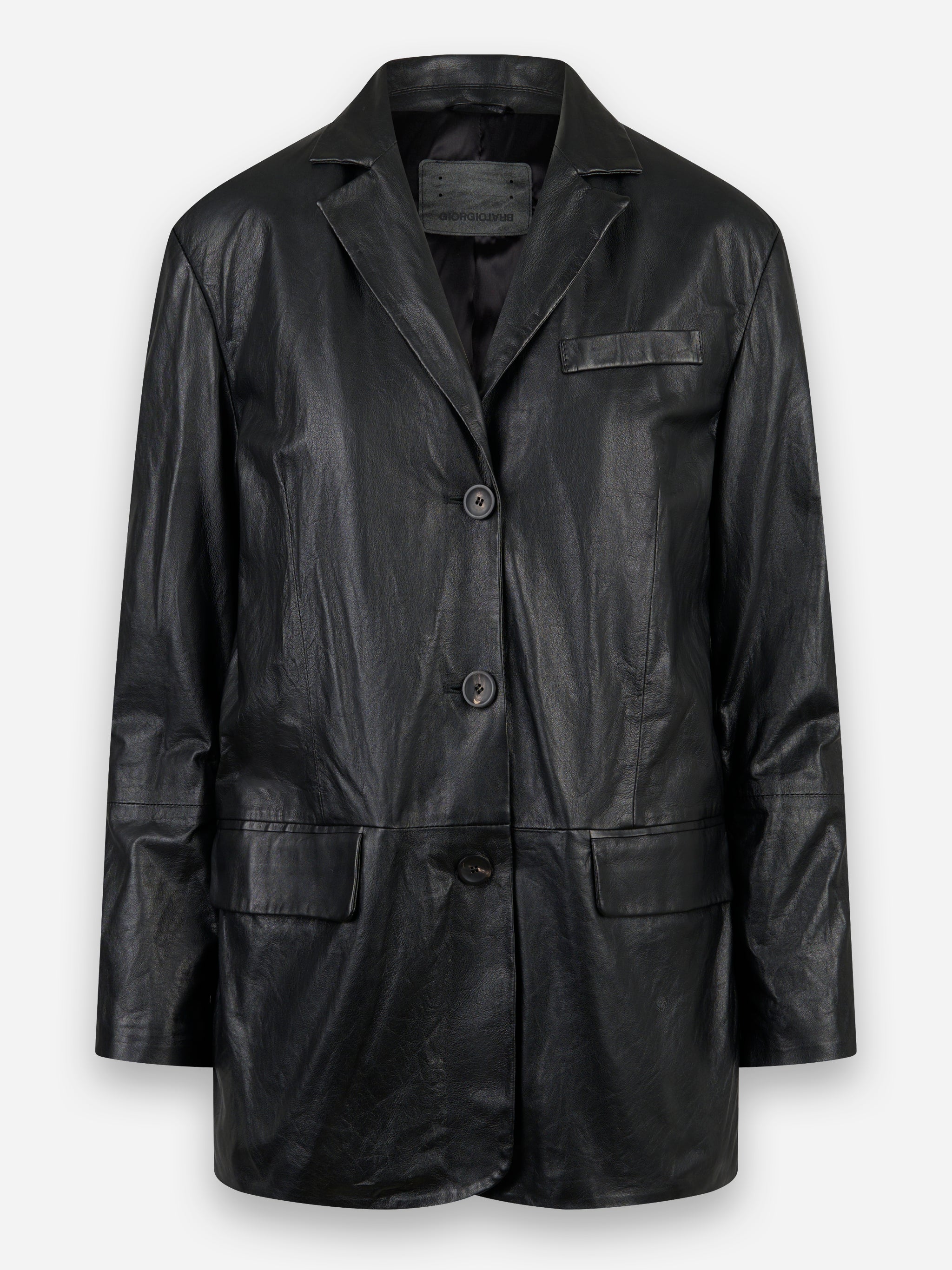 Blazer over 3 bottoni in pelle vegetale stropicciato Nero