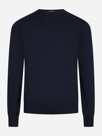 Maglia girocollo in cotone blu