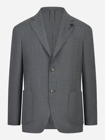 Blazer grigio con tasche a toppa in misto lana