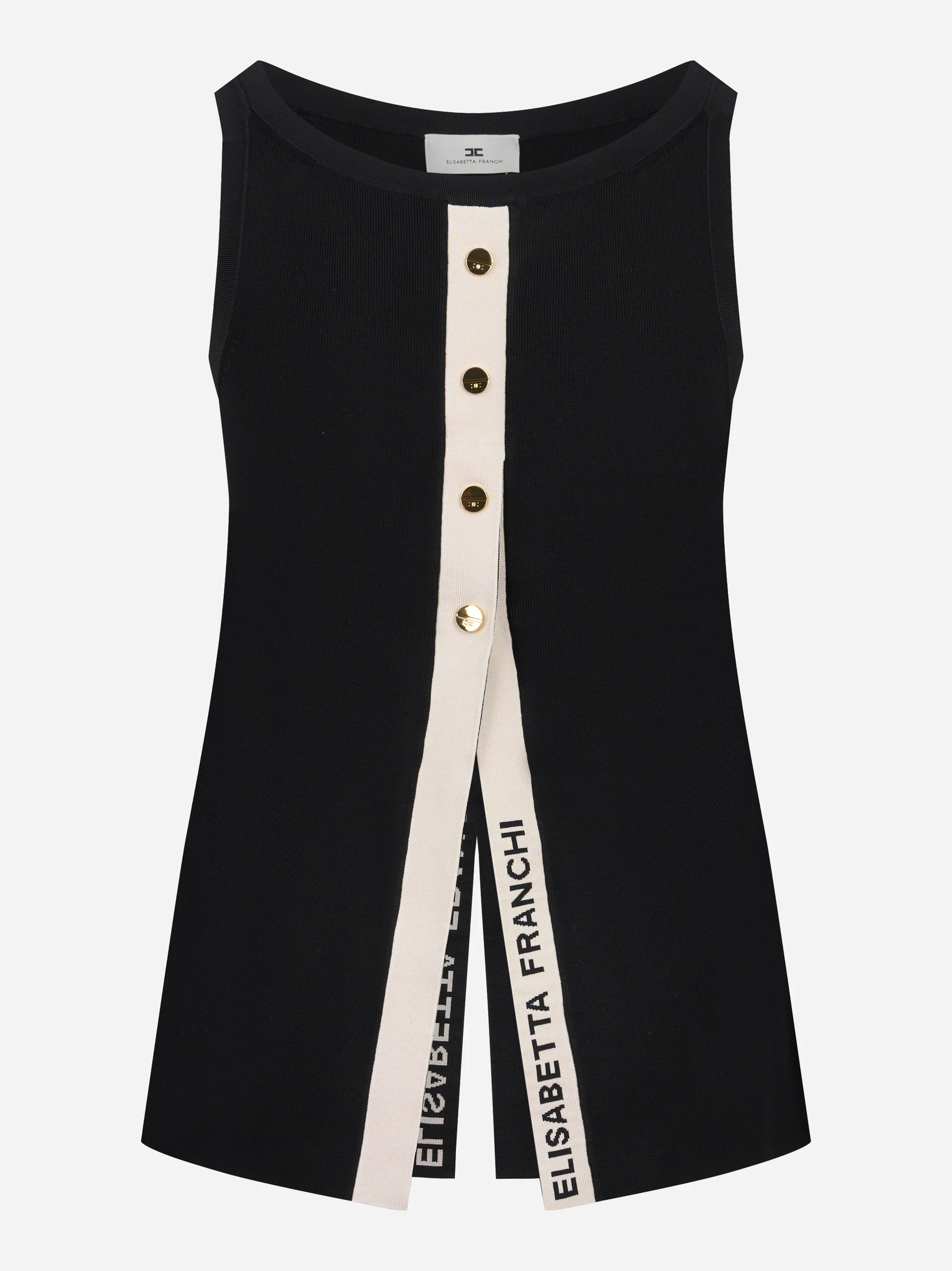 Top in maglia nero con bande in viscosa lucida