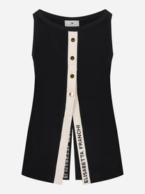 Top in maglia nero con bande in viscosa lucida