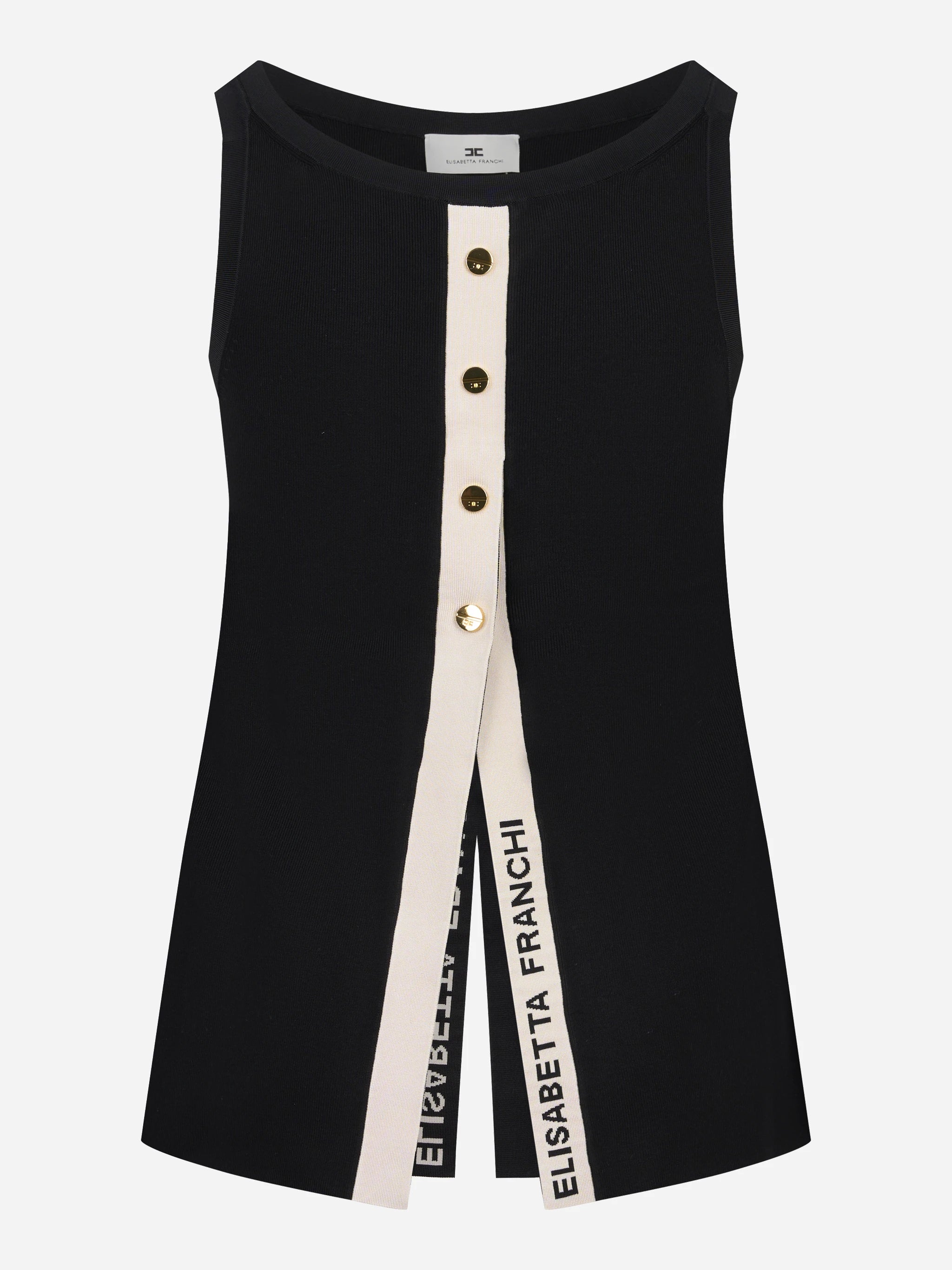 Top in maglia nero con bande in viscosa lucida