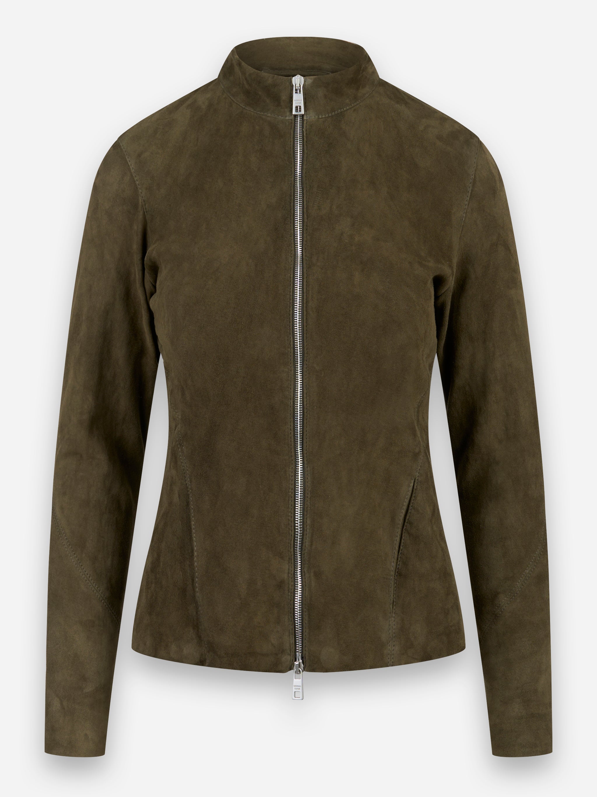 Giacca con zip sfiancata in suede Verde