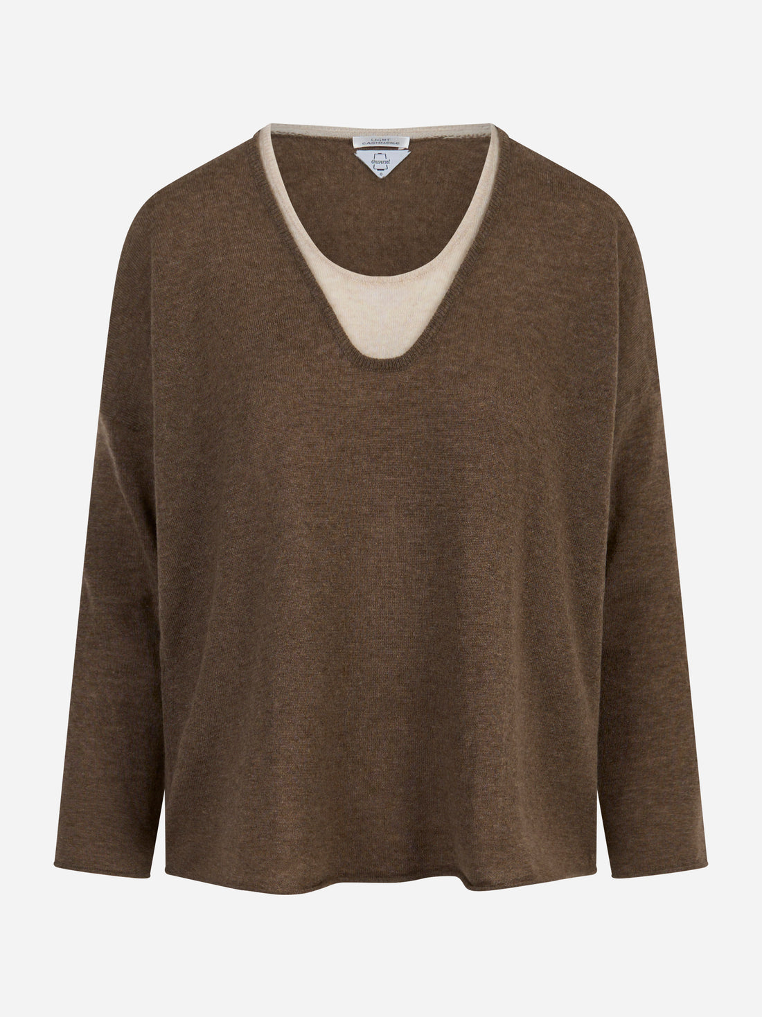 Maglia scollo V bicolore in cashmere Marrone