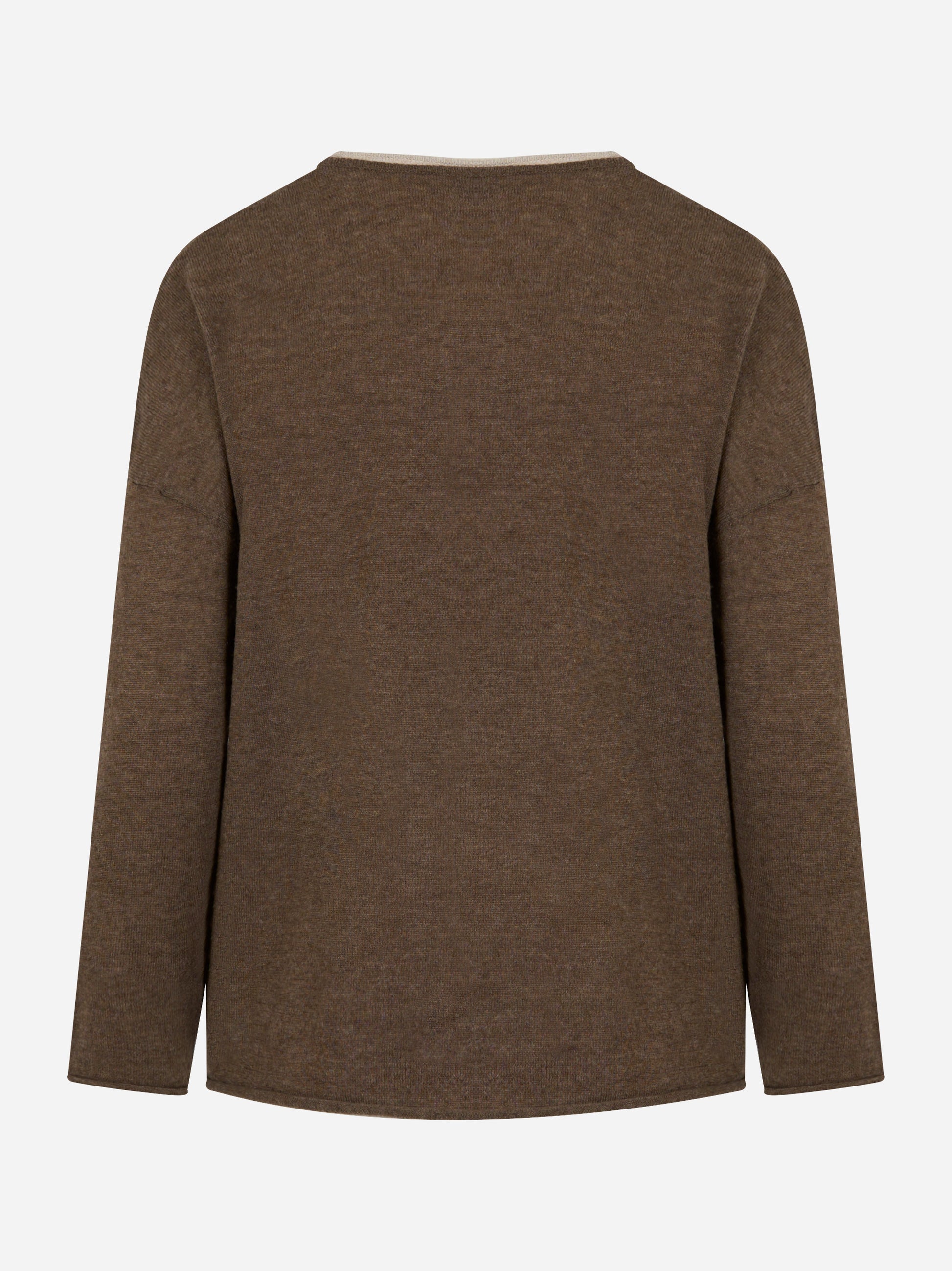 Maglia scollo V bicolore in cashmere Marrone