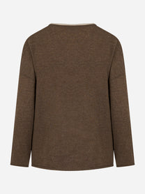 Maglia scollo V bicolore in cashmere Marrone