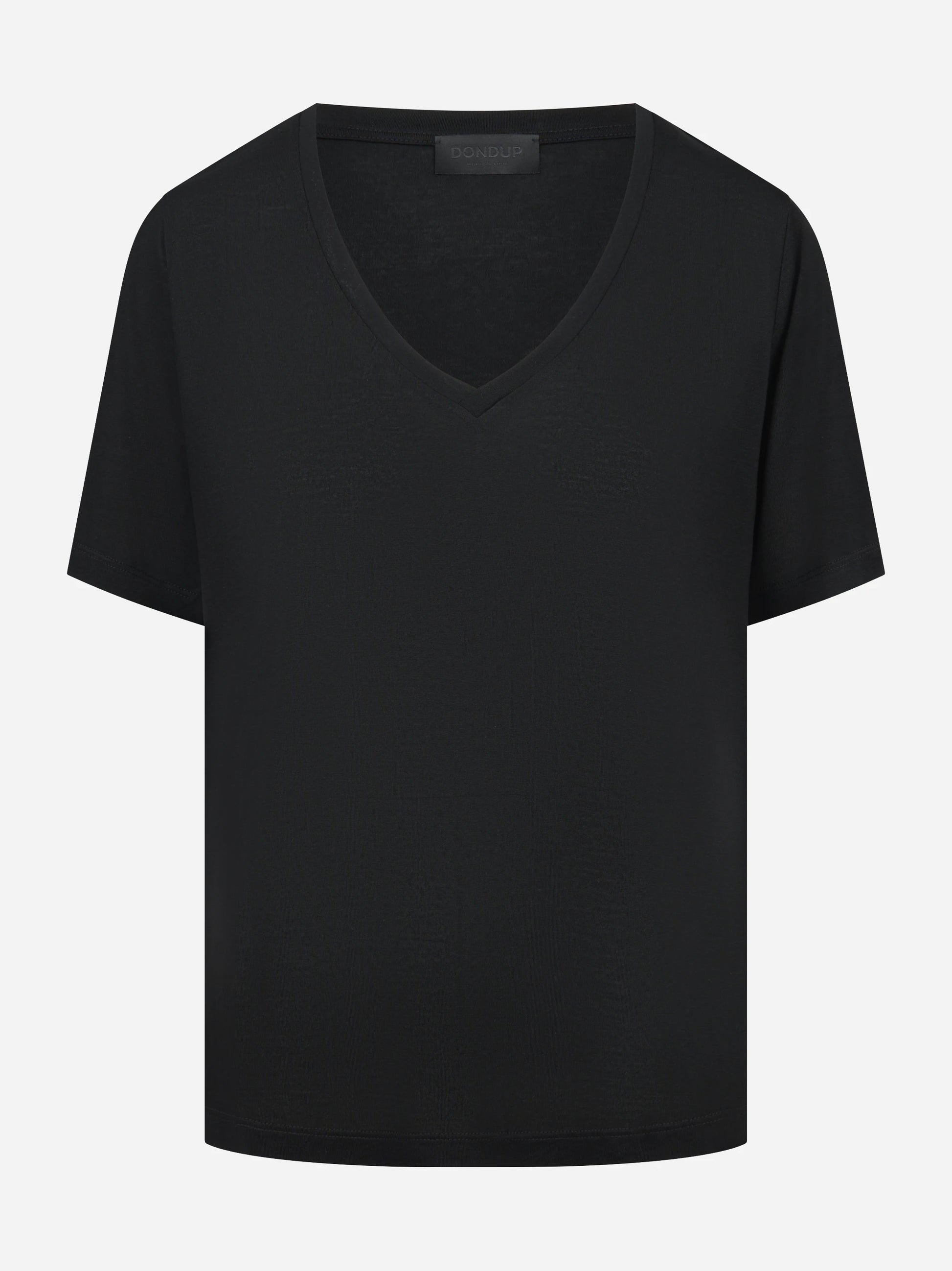 T-shirt scollo a v nera in modal e seta