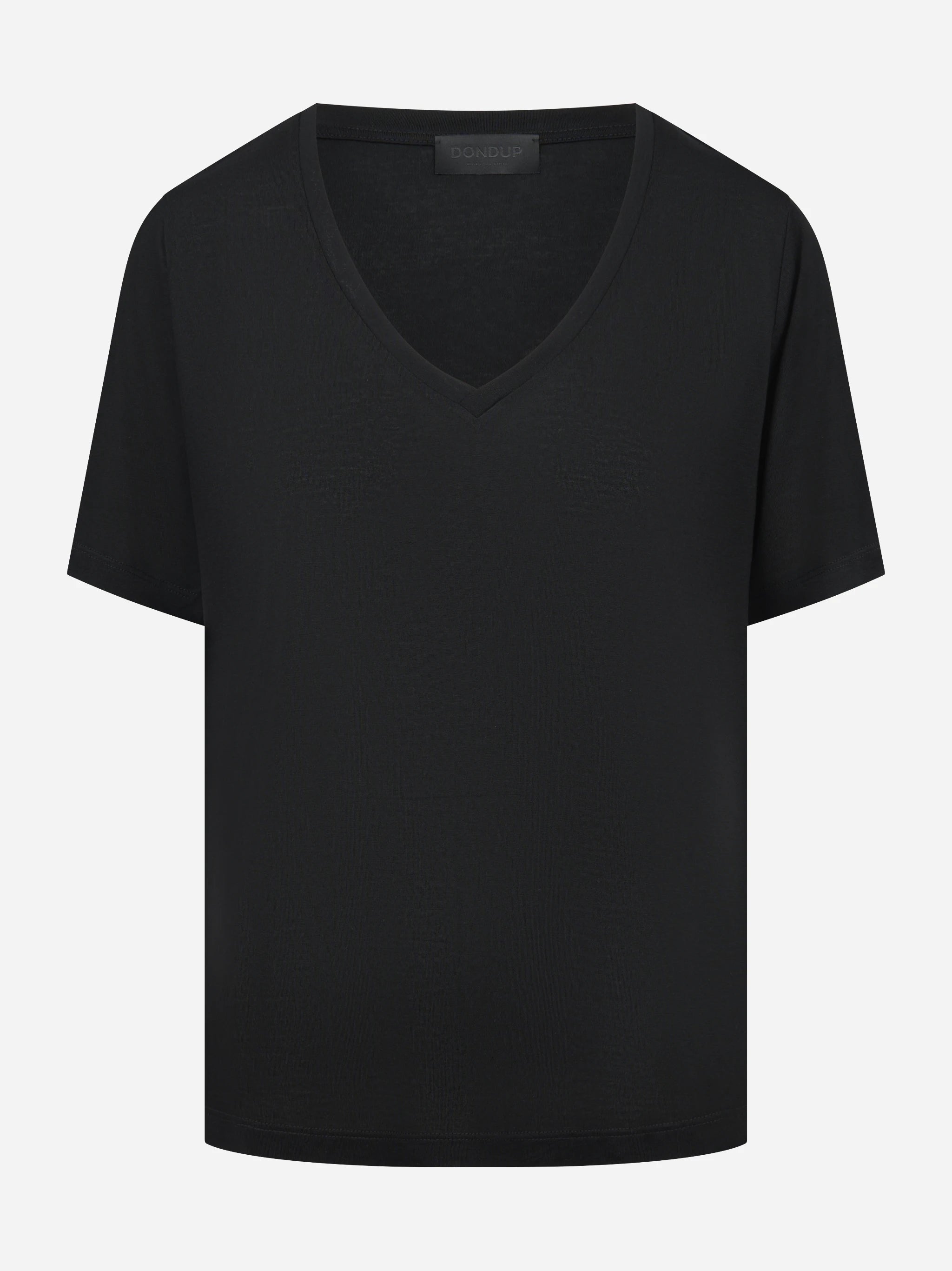 T-shirt scollo a v nera in modal e seta