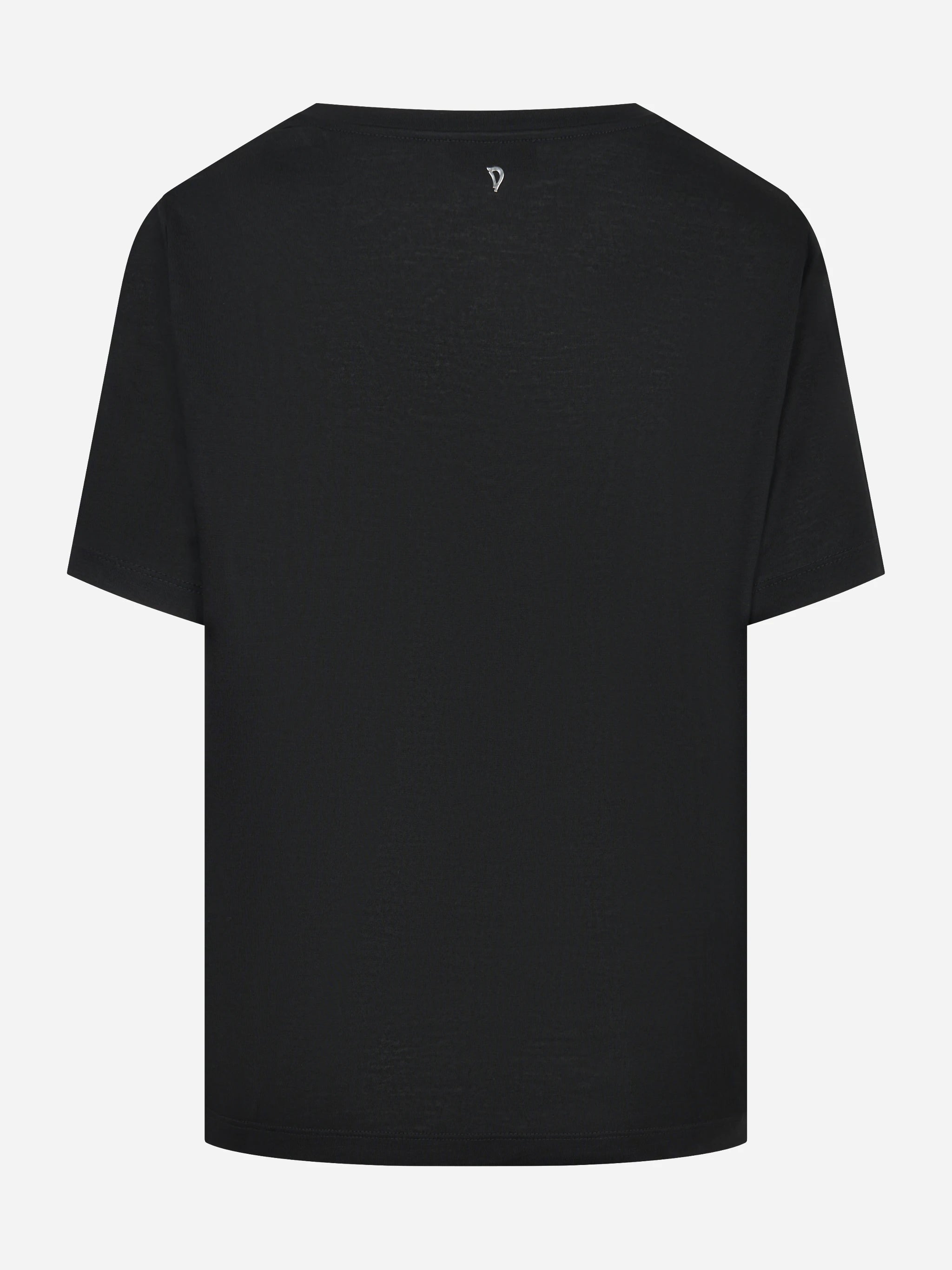 T-shirt scollo a v nera in modal e seta