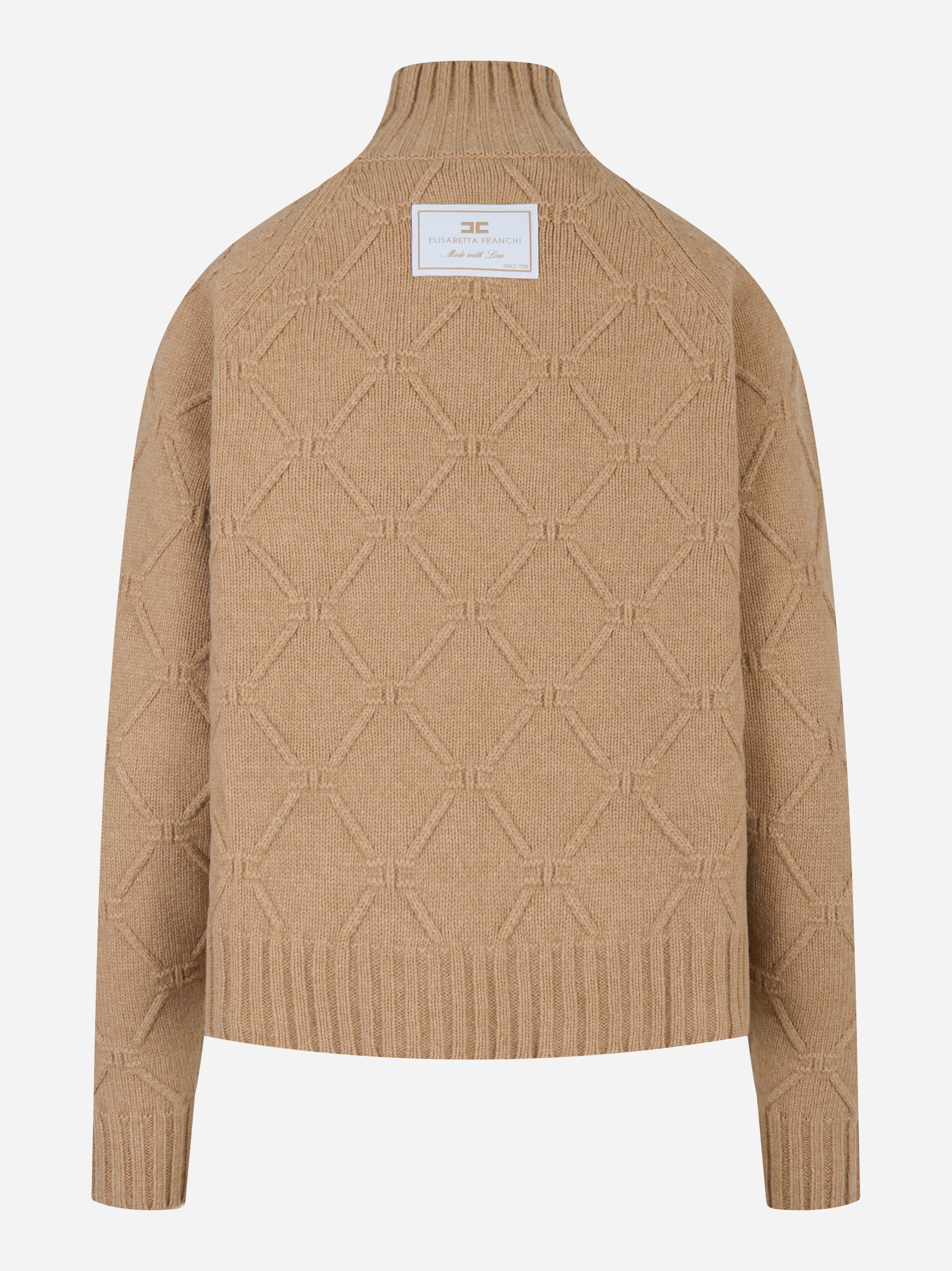 Pullover in maglia con losanghe jacquard Beige