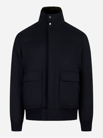 Bomber in lana con collo in pelliccia removibile Blu