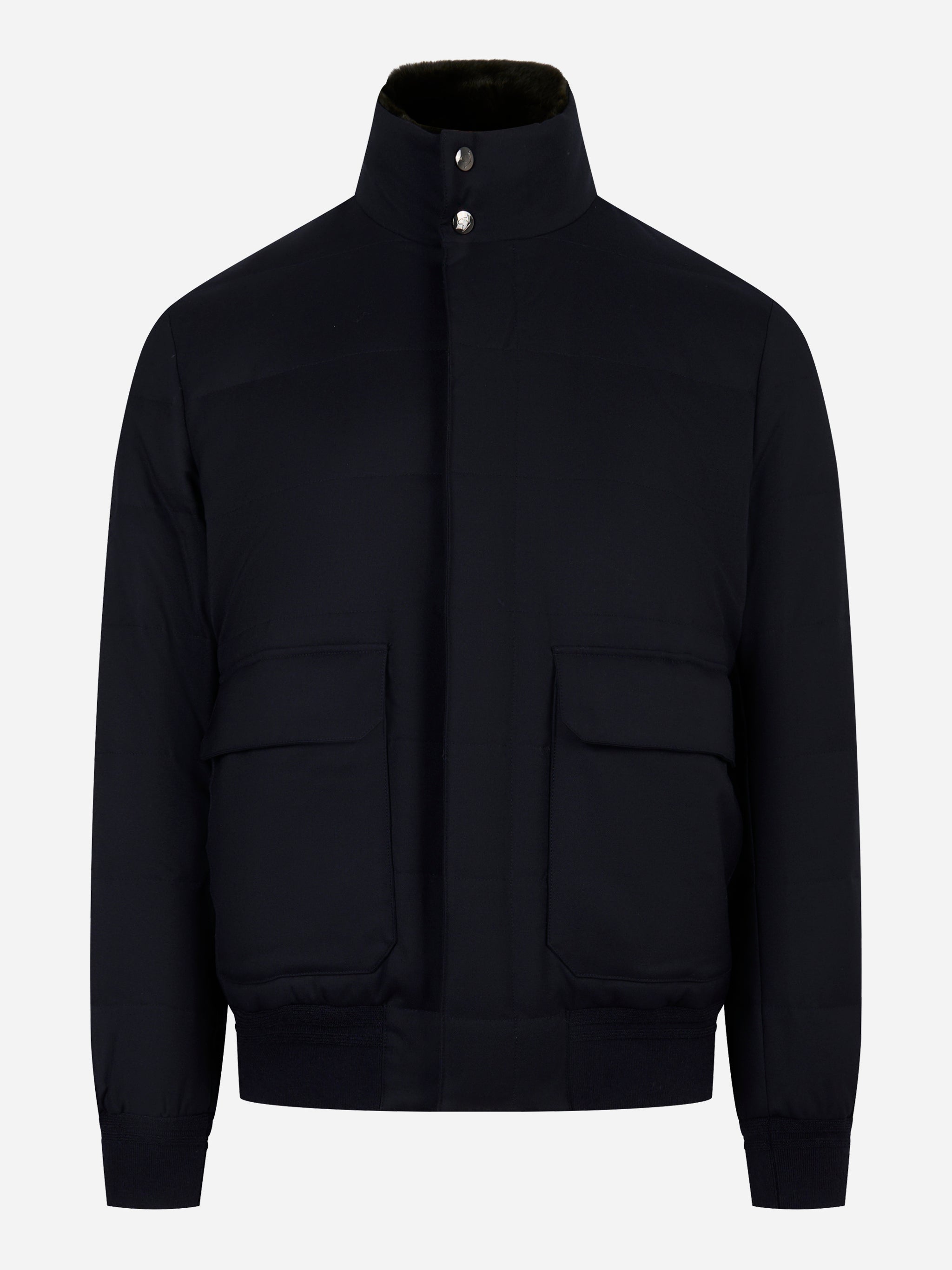 Bomber in lana con collo in pelliccia removibile Blu