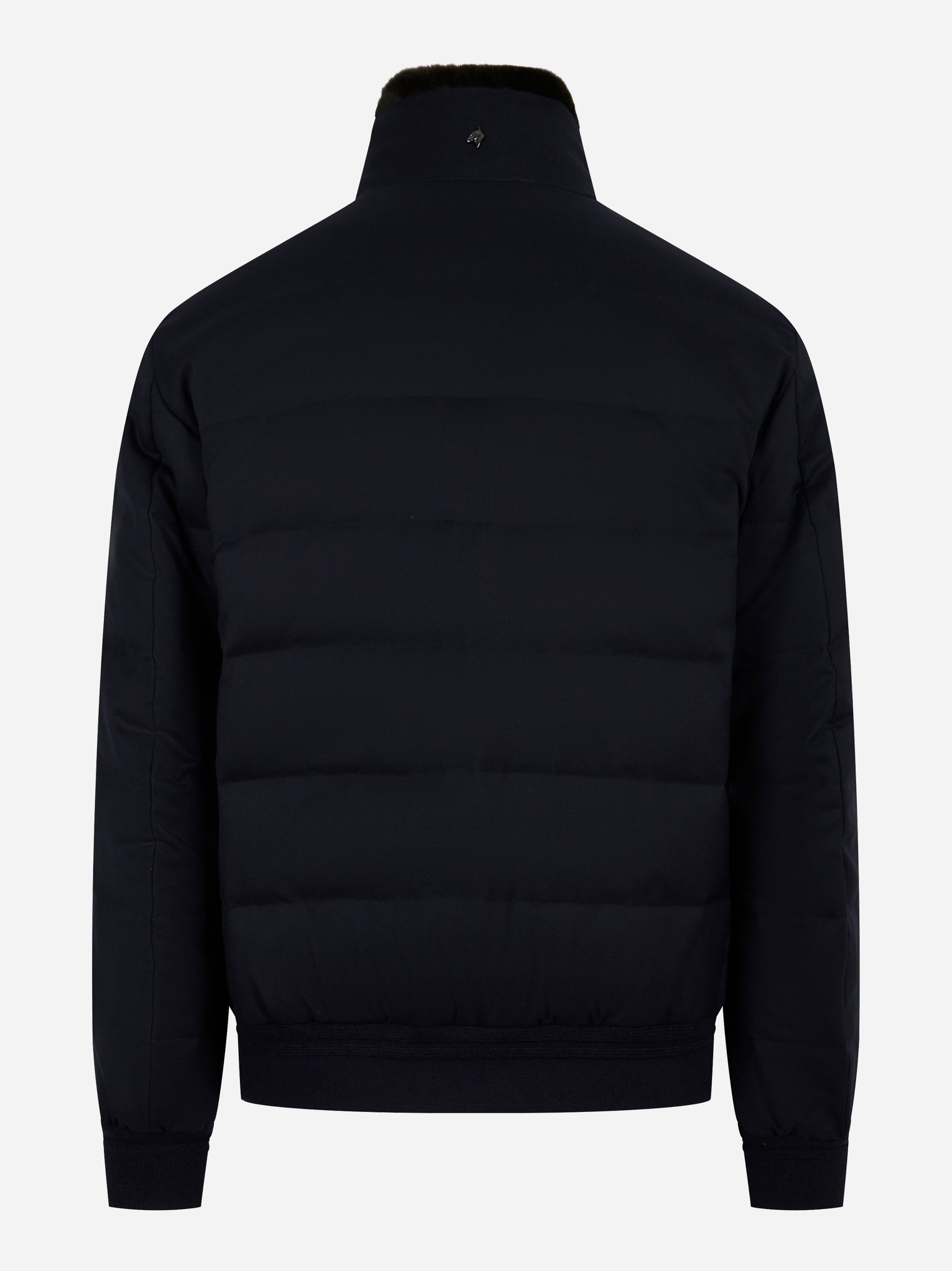 Bomber in lana con collo in pelliccia removibile Blu
