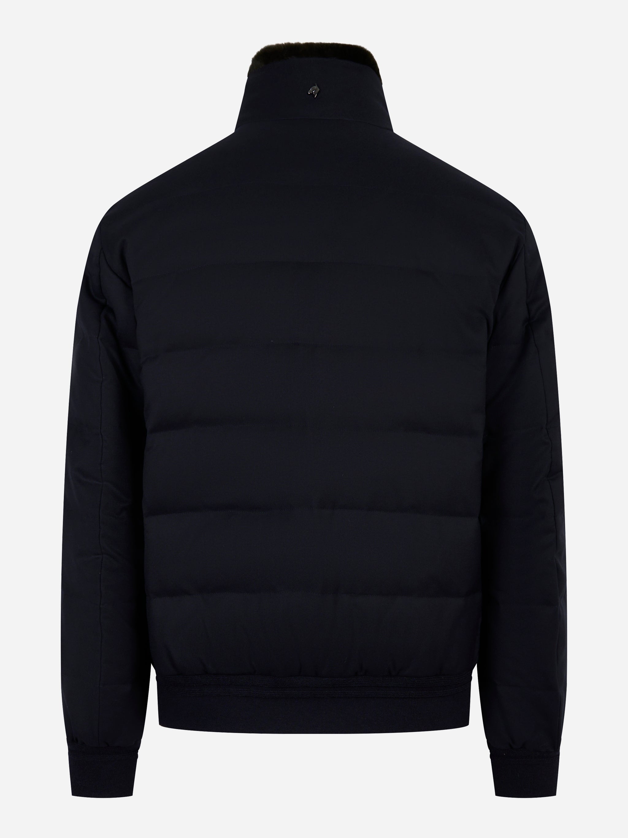 Bomber in lana con collo in pelliccia removibile Blu