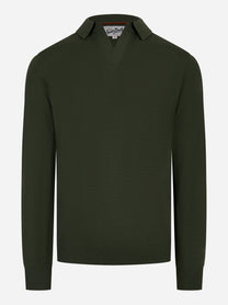 Polo Covent manica lunga in lana merinos e cashmere Verde