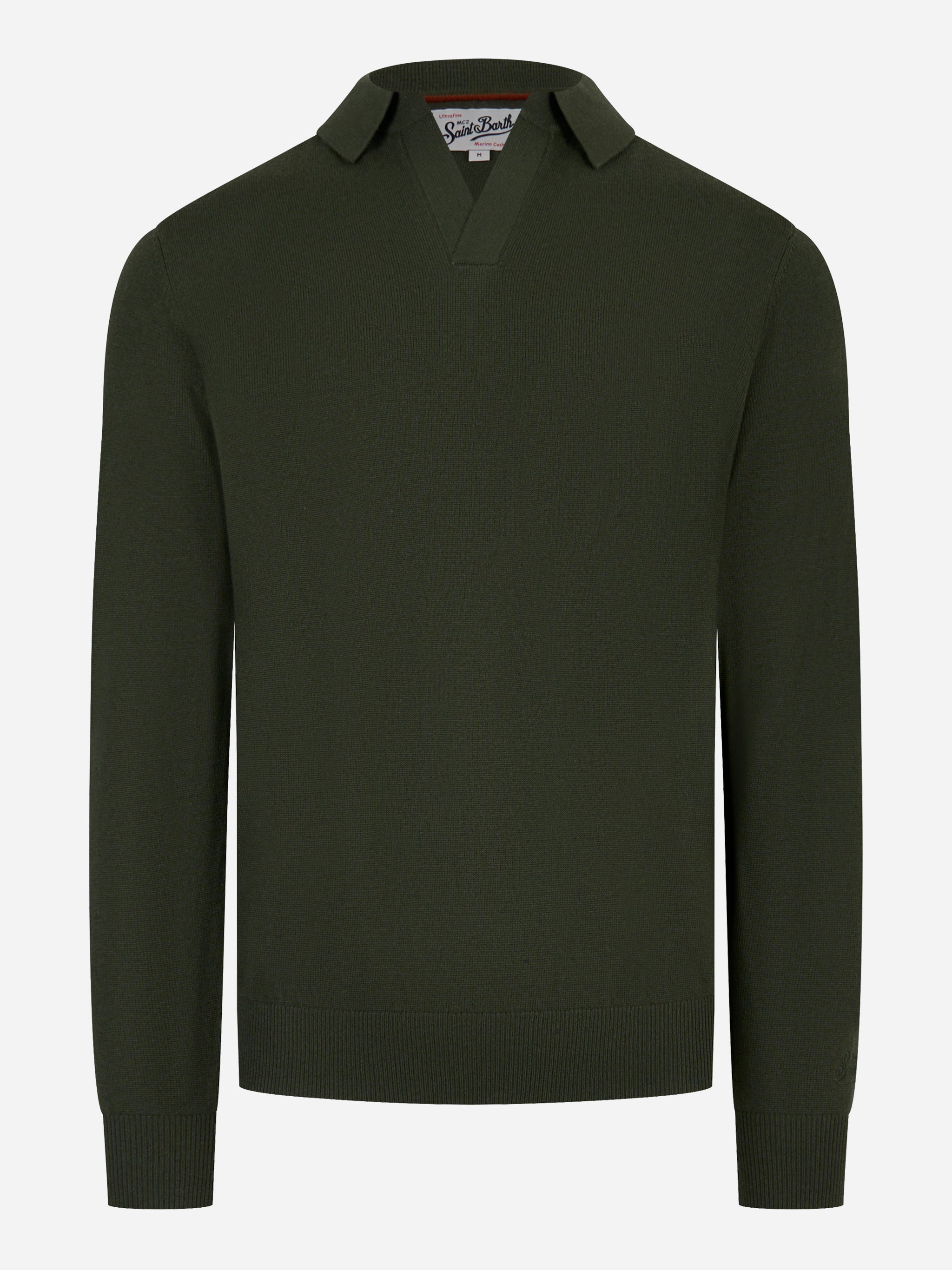 Polo Covent manica lunga in lana merinos e cashmere Verde