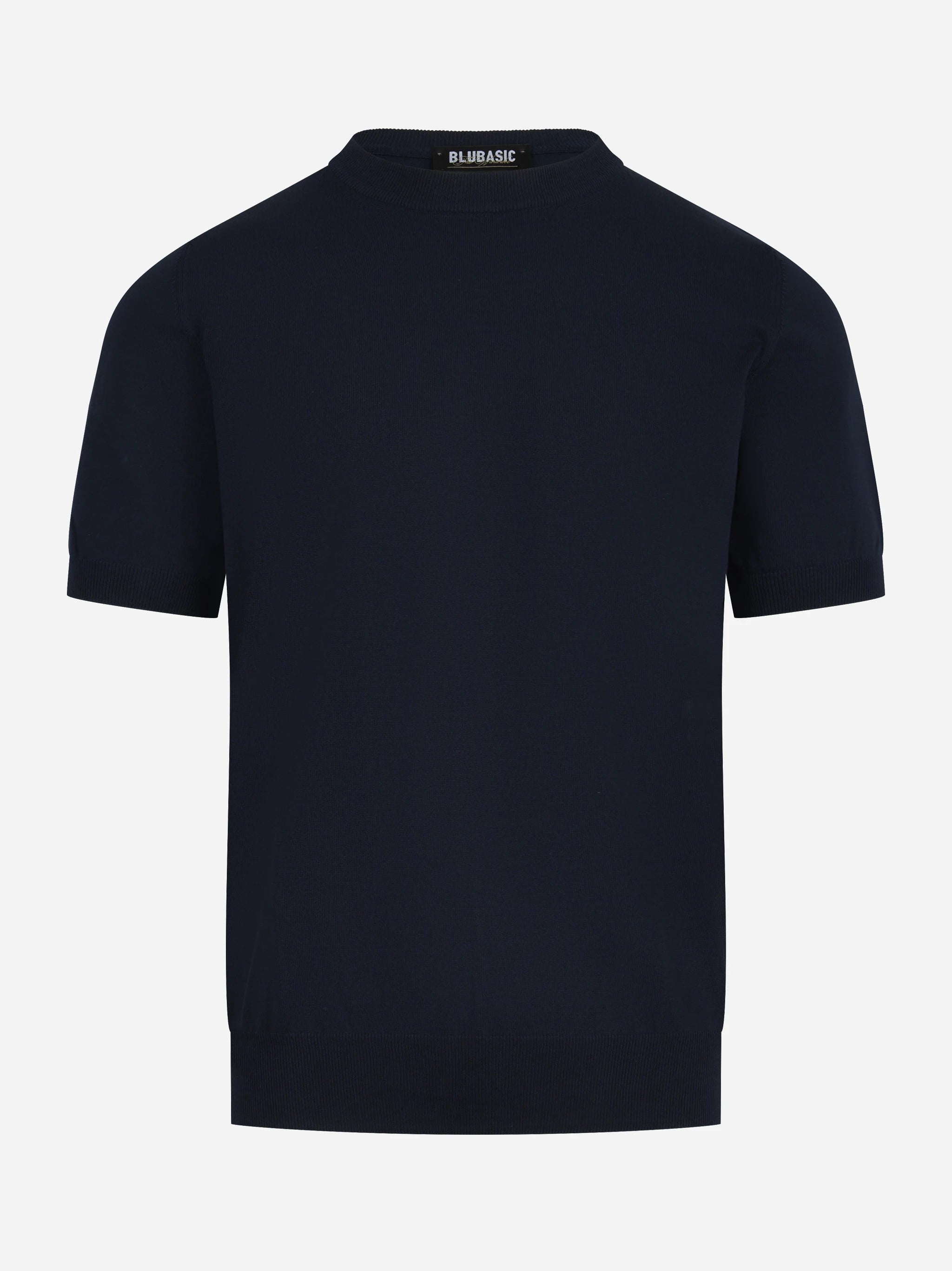 Maglia girocollo manica corta in cotone blu