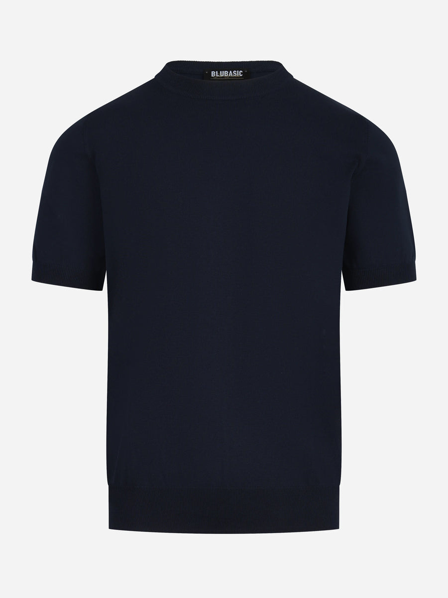 Maglia girocollo manica corta in cotone blu