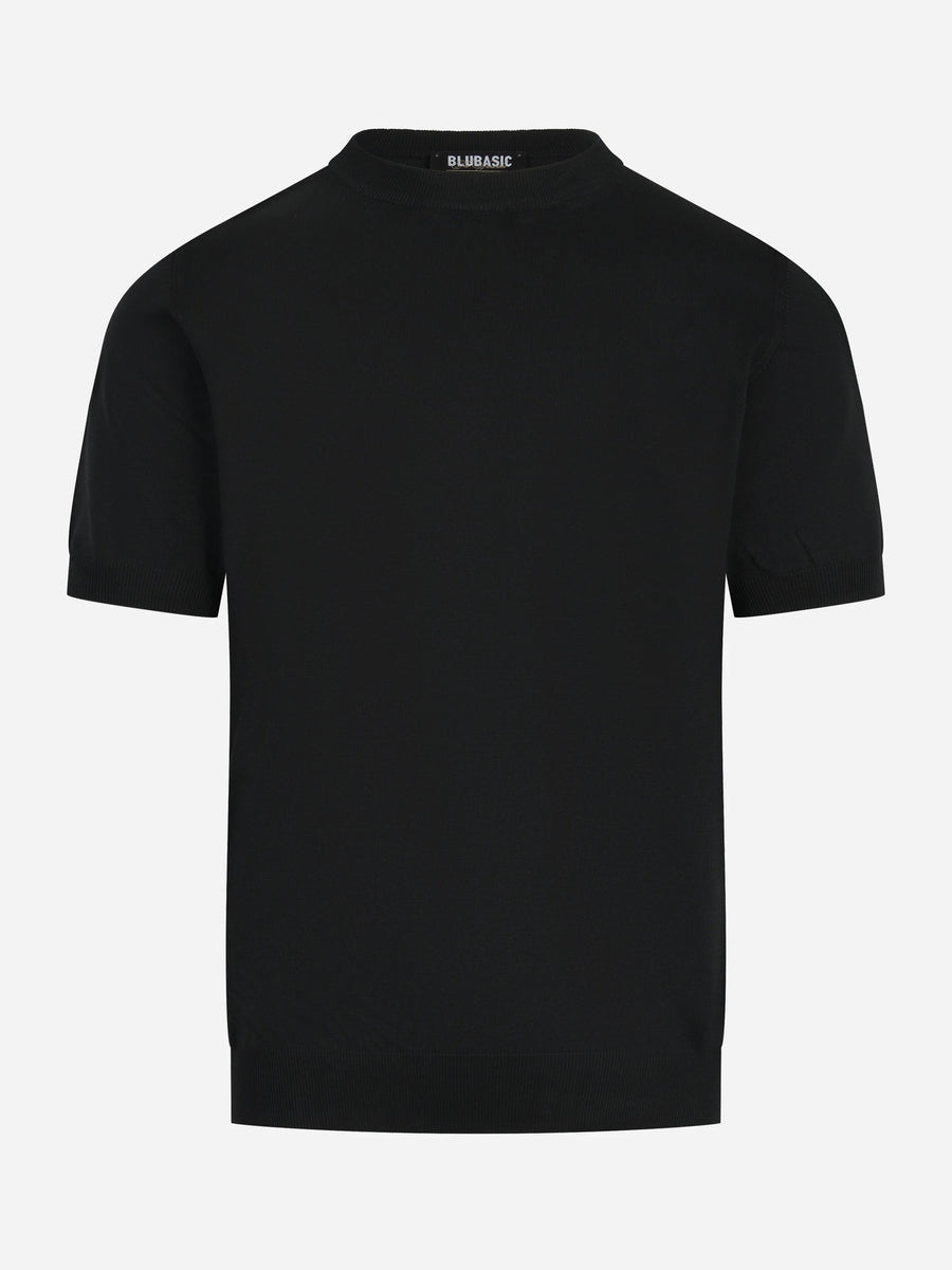 Maglia girocollo manica corta in cotone nero